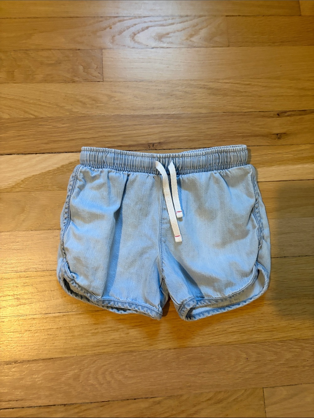 Light Blue Girls' Pull-On Denim Shorts with Drawstring